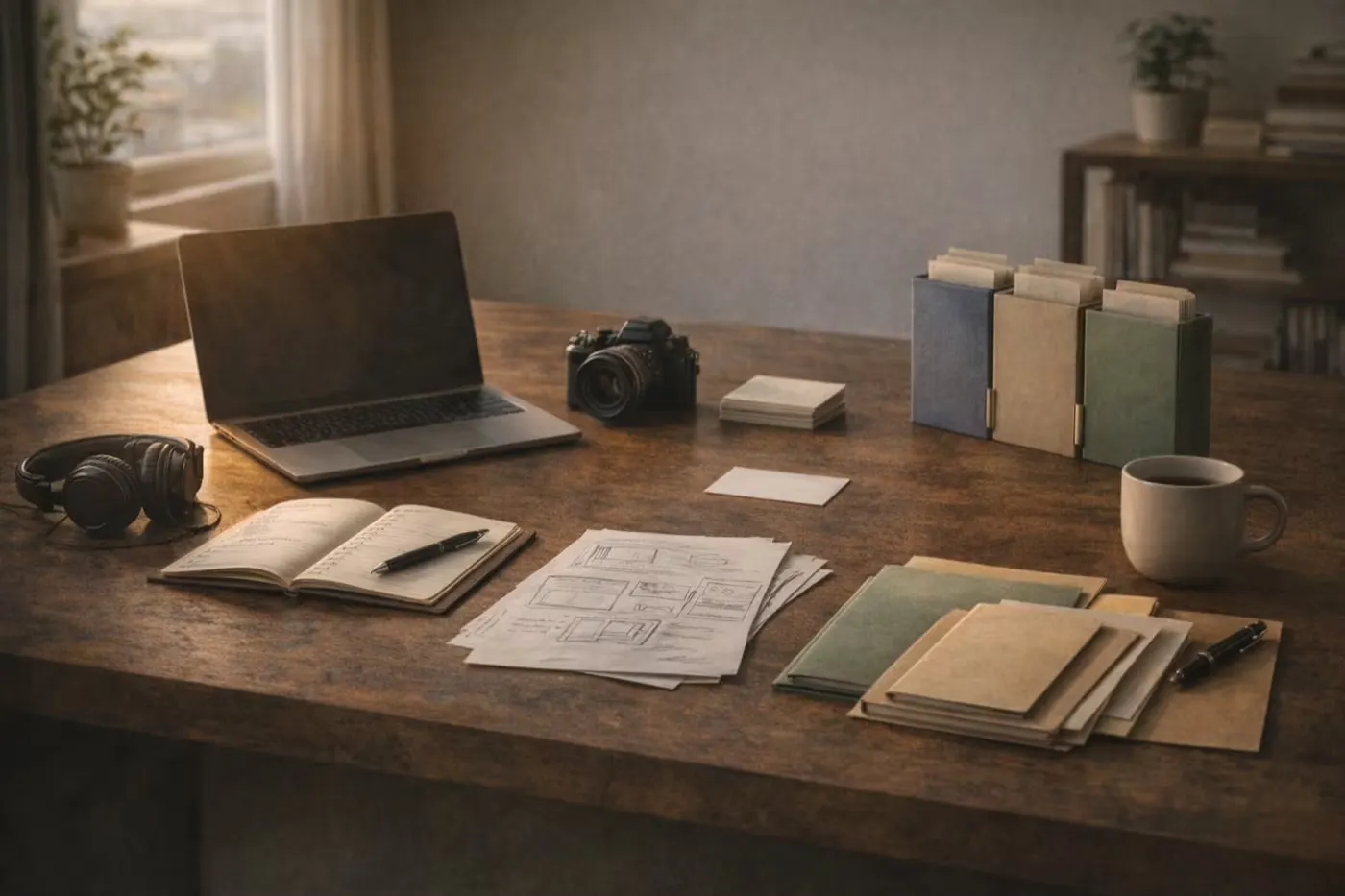 Independent studio workspace showing one person operating with a small team's range of tools.