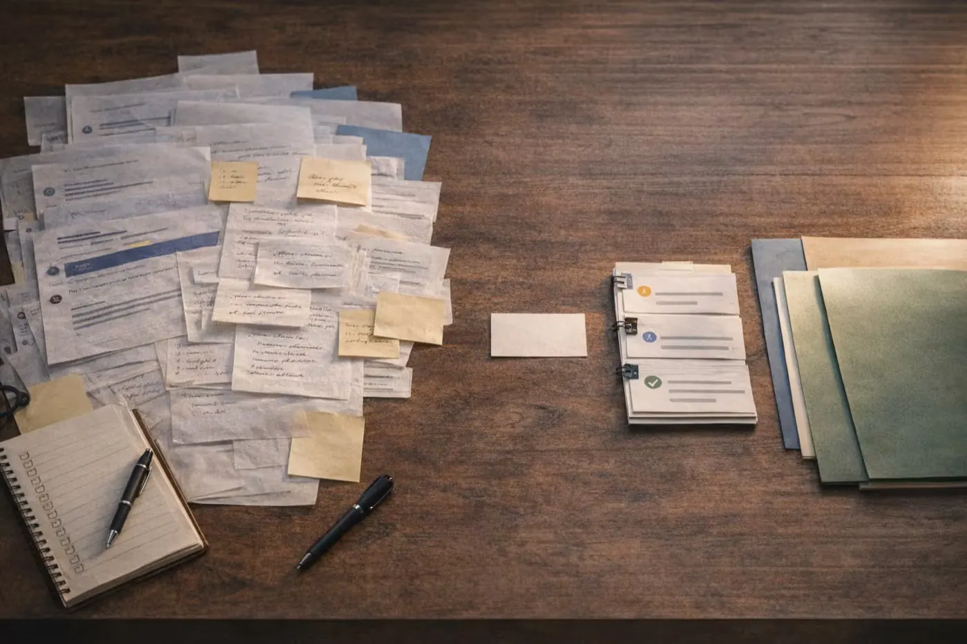 Messy feedback reduced to a smaller, more trustworthy set of review packets.