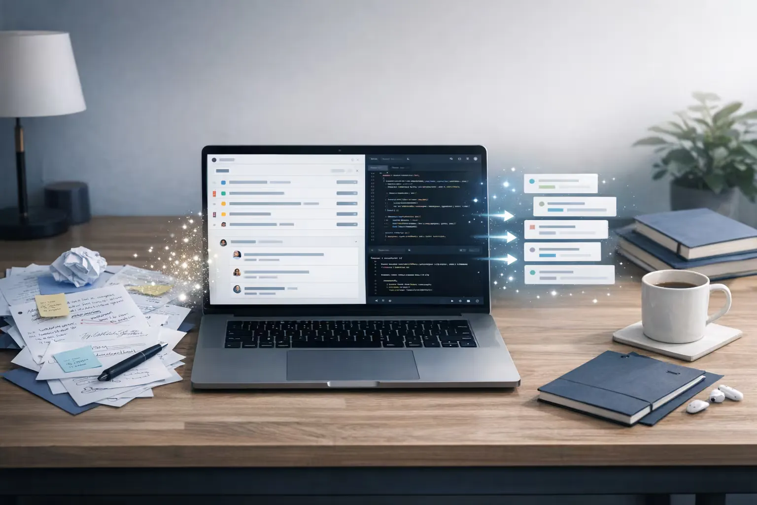 IssueClear work becoming directly usable by connected AI tools in a calm editorial workspace.